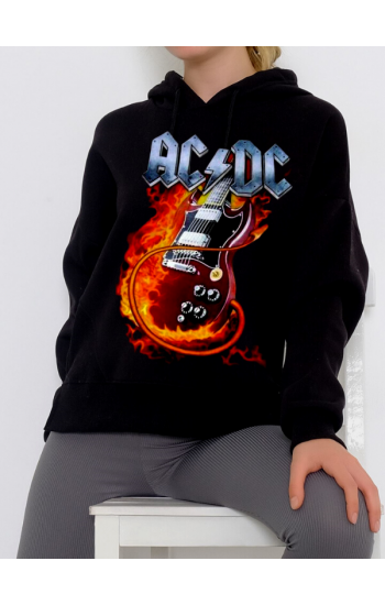 Gitar Baskılı Kadın Sweatshirt Siyah…