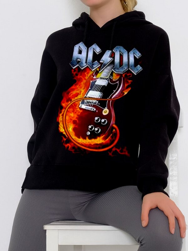 Gitar Baskılı Kadın Sweatshirt Siyah…