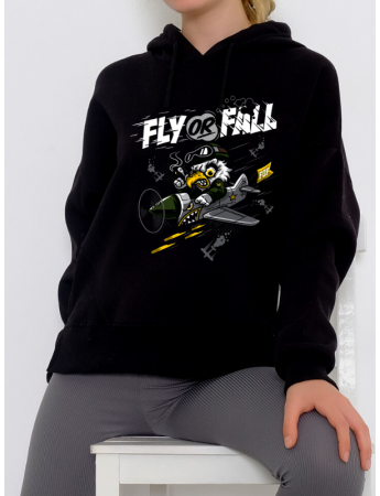 Fly Or Fall Baskılı Kadın Sweatshirt Siyah