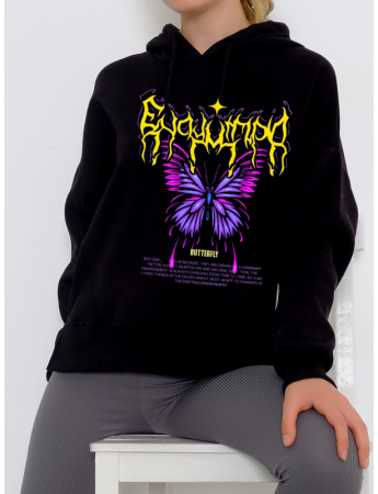 Butterfly Baskılı Kadın Sweatshirt Siyah