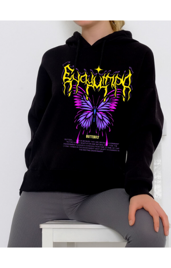 Butterfly Baskılı Kadın Sweatshirt Siyah…