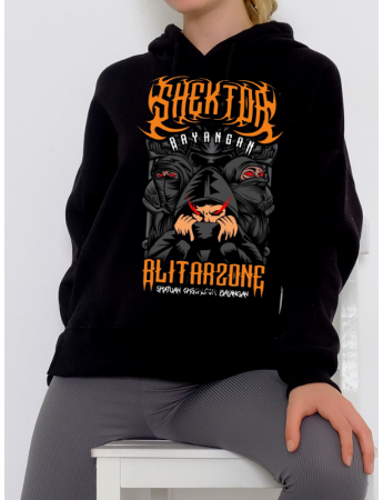 Shektor Baskılı Kadın Sweatshirt Siyah