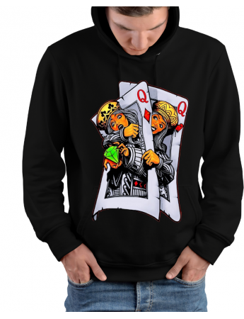 Karo ve Kuppa Kızı Baskılı Erkek Sweatshirt Siyah