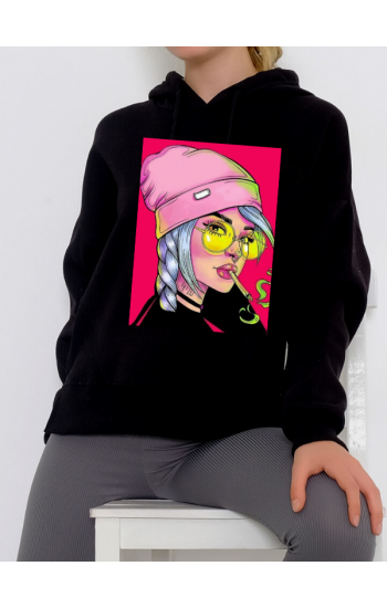 Punk Baskılı Kadın Sweatshirt Siyah…