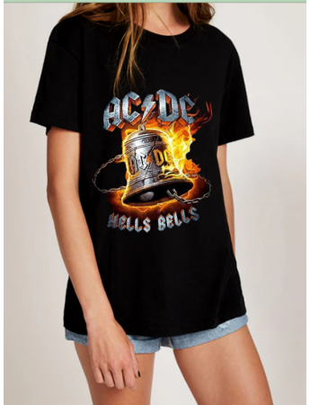 AC DC Siyah Baskılı Kadın T-shirt