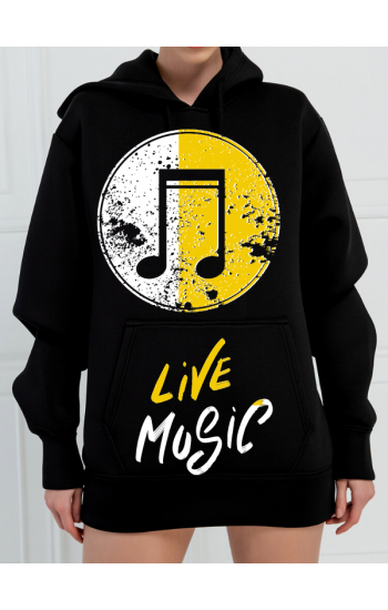 Live Music 3 İplik Baskılı Kadın Sweatshirt Siyah 03…