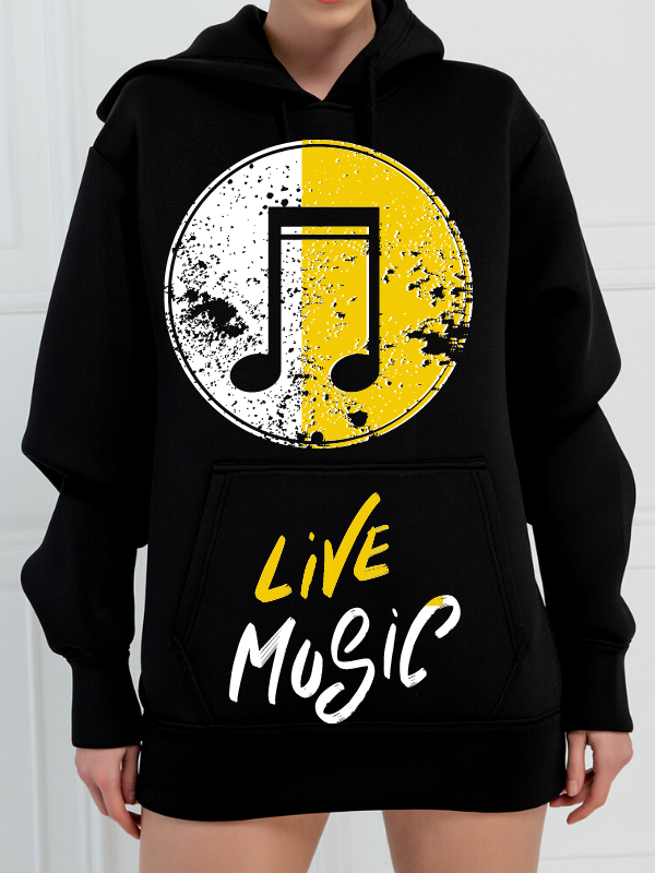 Live Music 3 İplik Baskılı Kadın Sweatshirt Siyah 03…