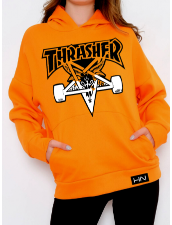 THRASHER Baskılı Kadın Sweatshirt Hardal