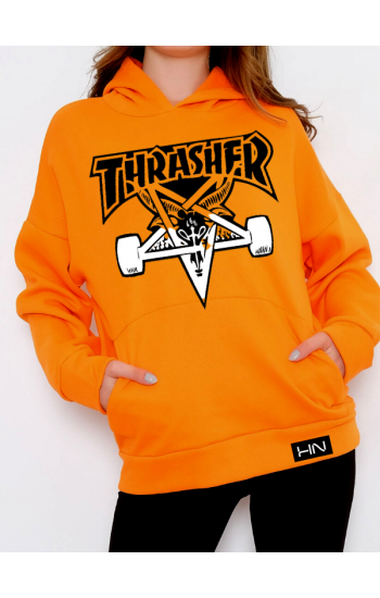 THRASHER Baskılı Kadın Sweatshirt Hardal…