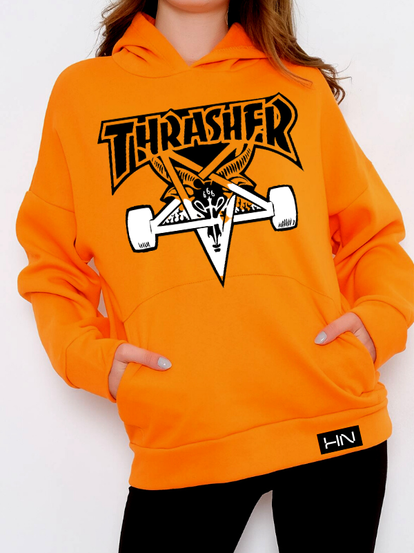 THRASHER Baskılı Kadın Sweatshirt Hardal…