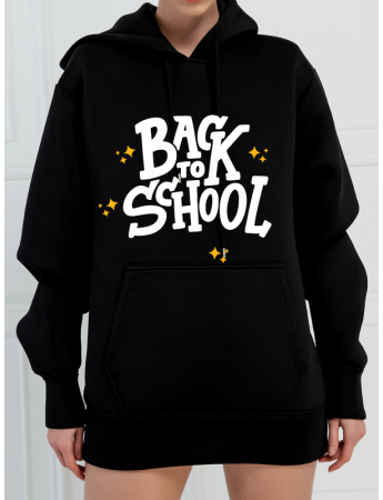 Back To School 3 İplik Baskılı Kadın Sweatshirt Siyah