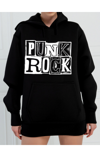 Punk Rock Baskılı 3 İplik Kadın Sweatshirt Siyah…