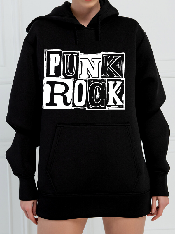 Punk Rock Baskılı 3 İplik Kadın Sweatshirt Siyah…