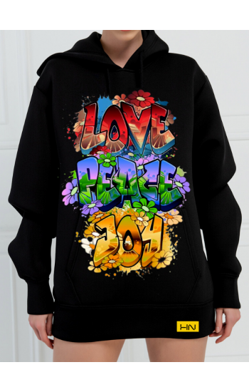 Love Baskılı 3 İplik Kadın Sweatshirt Siyah…