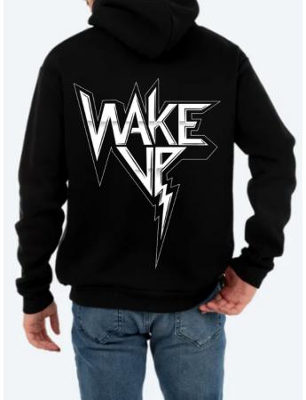 Wake Up Baskılı Erkek Sweatshirt Siyah