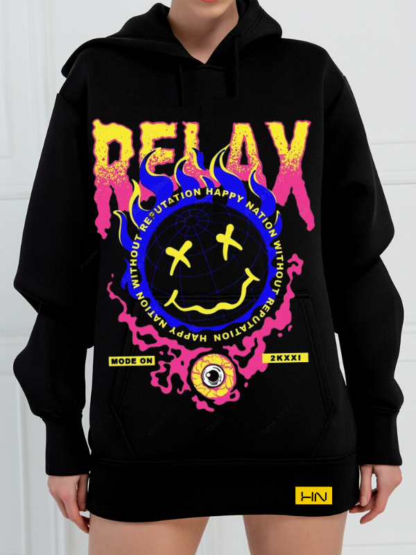 Relax Baskılı 3 İplik Kadın Sweatshirt Siyah…