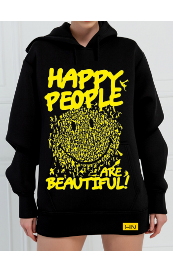 Happy People Baskılı 3 İplik Kadın Sweatshirt Siyah…