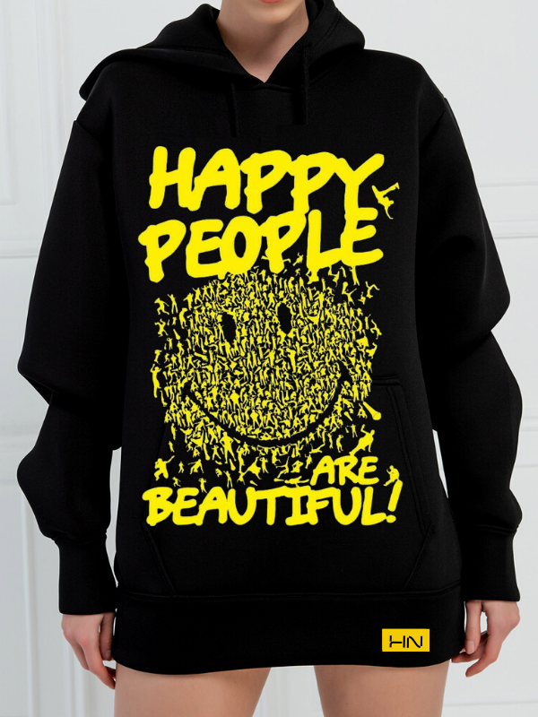 Happy People Baskılı 3 İplik Kadın Sweatshirt Siyah…