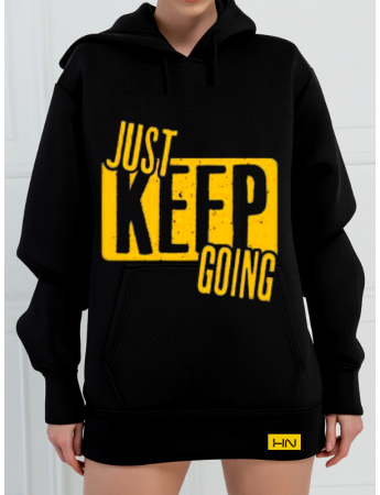 Just Keep Going Baskılı 3 İplik Kadın Sweatshirt Siyah