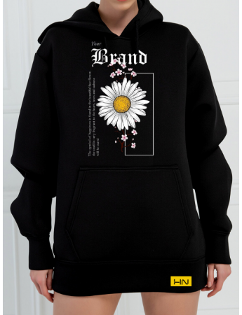 Brand Baskılı 3 İplik Kadın Sweatshirt Siyah