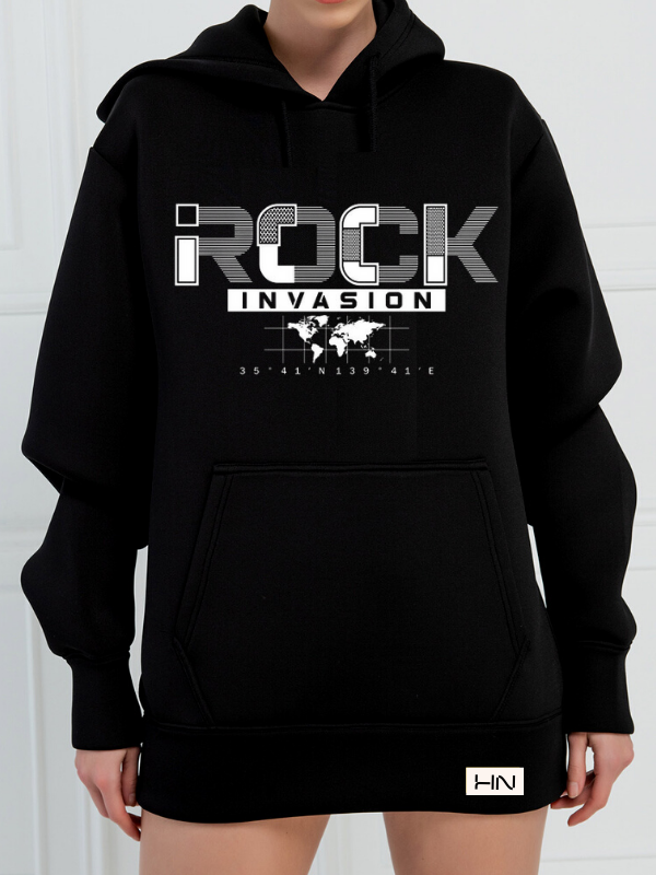 Rock İnvasiyon Baskılı 3 İplik Kadın Sweatshirt Siyah…