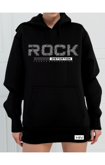 Rock Distortion Baskılı 3 İplik Kadın Sweatshirt Siyah…