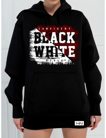 Black White Baskılı 3 İplik Kadın Sweatshirt Siyah