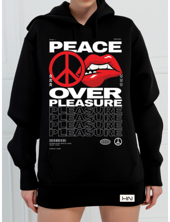 Peace Baskılı 3 İplik Kadın Sweatshirt Siyah