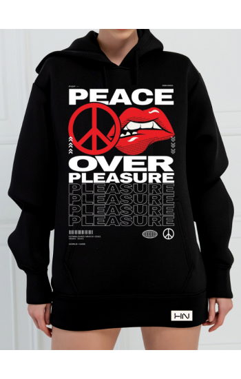 Peace Baskılı 3 İplik Kadın Sweatshirt Siyah…