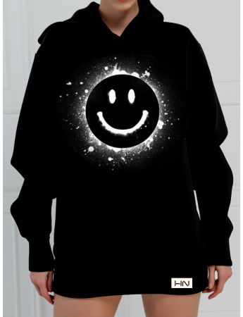 Karanlık Emoji Baskılı 3 İplik Kadın Sweatshirt Siyah