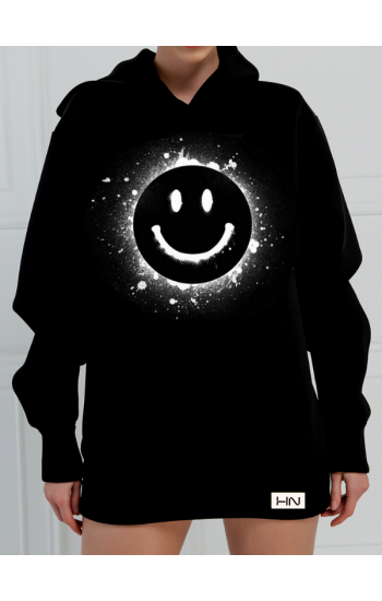 Karanlık Emoji Baskılı 3 İplik Kadın Sweatshirt Siyah…