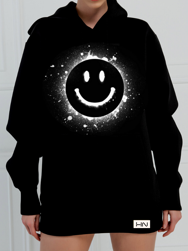 Karanlık Emoji Baskılı 3 İplik Kadın Sweatshirt Siyah…