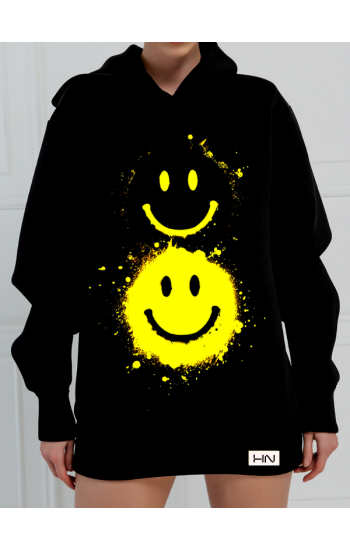 Karanlık ve Sarı Emoji 3 İplik Kadın Sweatshirt Siyah…