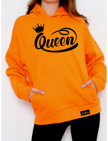 Queen Baskılı 3 İplik Kadın Sweatshirt Siyah