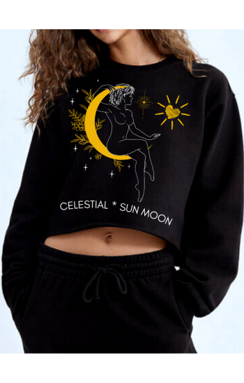 Celestial Sun Moon Baskılı Kadın Crop Sweatshirt…