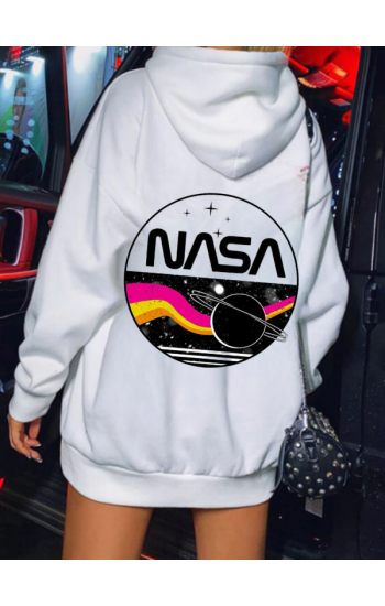 Nasa Baskılı Kadın Sweatshirt Beyaz…