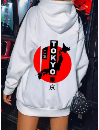 Tokyo Baskılı Kadın Sweatshirt Beyaz