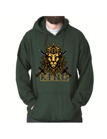 King Baskılı Erkek Sweatshirt Haki