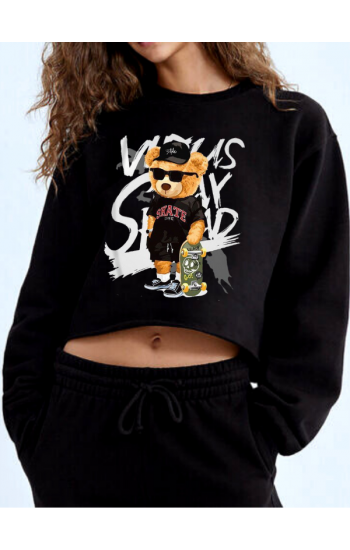 Ayıcık Baskılı Kadın Crop Sweatshirt…