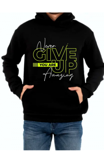 New Give Up Baskılı Erkek Sweatshirt Siyah…