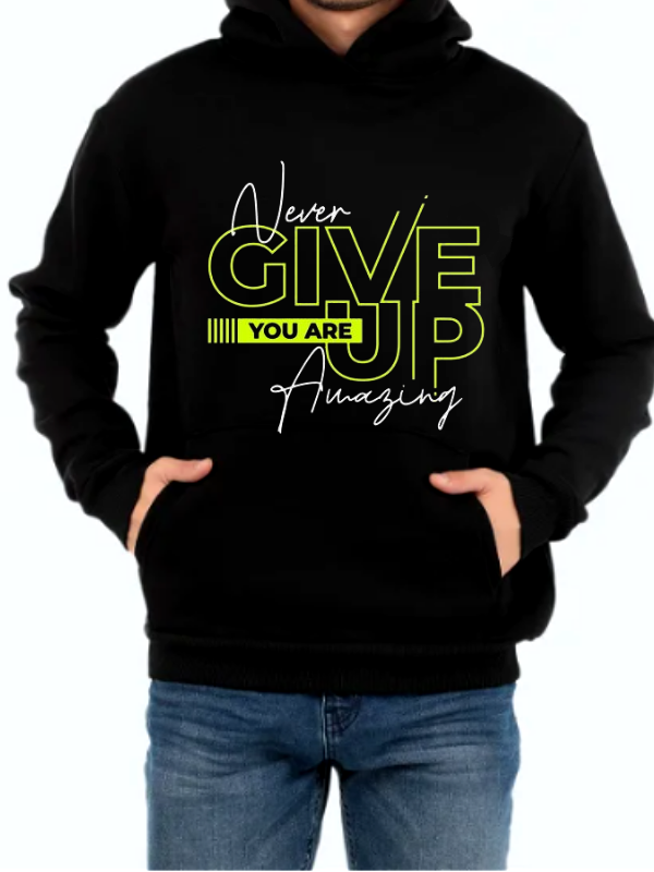 New Give Up Baskılı Erkek Sweatshirt Siyah…