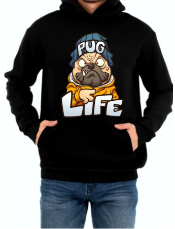 Pug Life Baskılı Erkek Sweatshirt Siyah