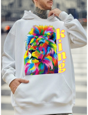 Leon King Baskılı Erkek Sweatshirt Beyaz