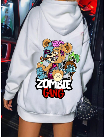 Zombie Gang Baskılı Kadın Sweatshirt Beyaz