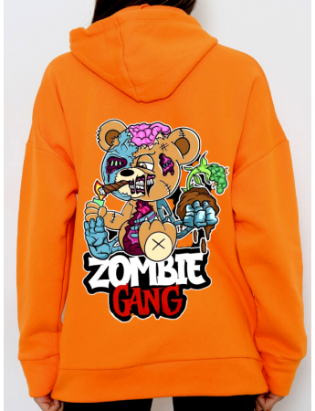 Zombie Gang Baskılı Kadın Sweatshirt Hardal