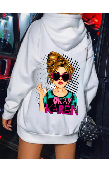 Okay Karen Baskılı Kadın Sweatshirt Beyaz…