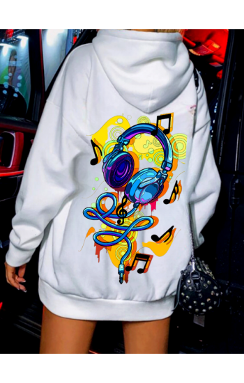 Music Baskılı Kadın Sweatshirt Beyaz…