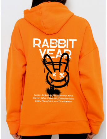 Rabbit Year Baskılı Kadin Sweatshirt Hardal