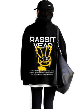 Rabbit Year Baskılı Kadin Sweatshirt Siyah