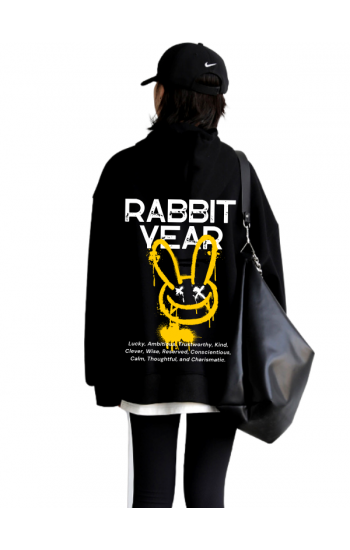 Rabbit Year Baskılı Kadin Sweatshirt Siyah…